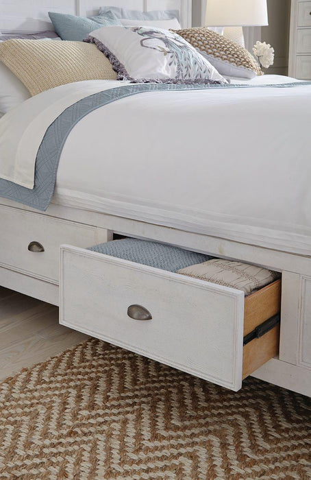 Magnussen Furniture Heron Cove  Queen Panel Bed with Storage Rails in Chalk White