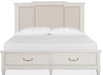 Magnussen Furniture Willowbrook King Storage Bed with Upholstered Headboard in Egg Shell White image
